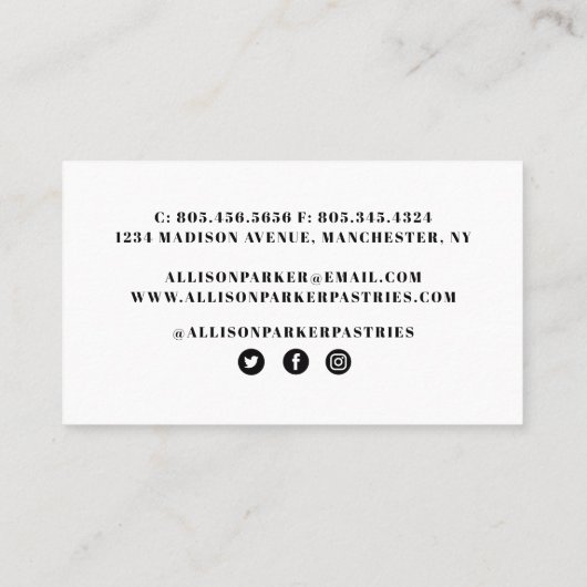 Carte de visite pâtissier (Dos)