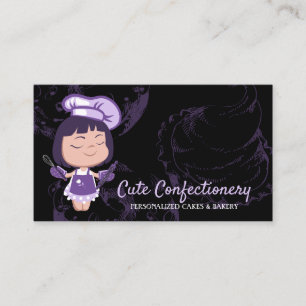 Carte De Visite Pâtissier Boulanger violet Fille Pâtissier Noir