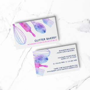 Carte De Visite Pâtissier cuisinier traiteur Paillettes Rose Viole