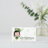 Carte De Visite Pâtissier vert Fille (Debout devant)