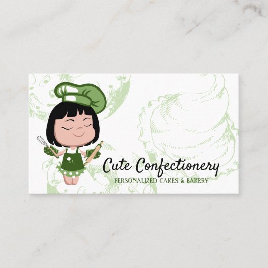 Carte De Visite Pâtissier vert Fille (Devant)