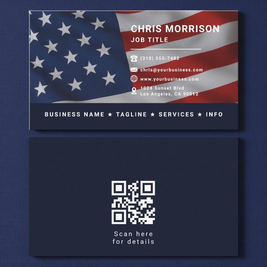 Carte De Visite Patriotic American Flag QR Code Professional