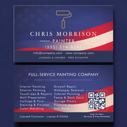Carte De Visite Patriotic Painter Contractor QR Code