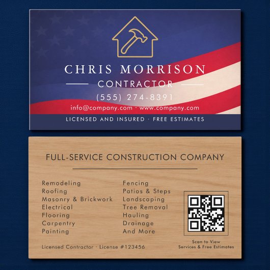 Carte De Visite Patriotic Wood Building Construction QR Code