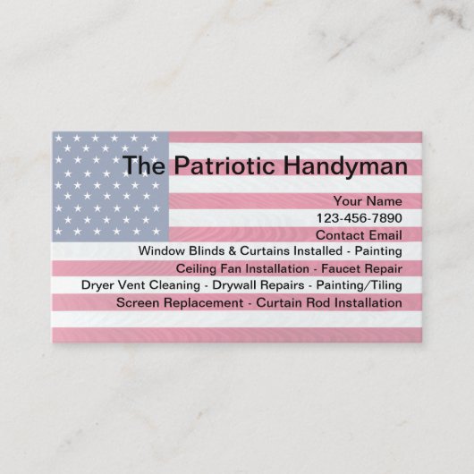 Carte De Visite Patriotique américain Handyman Services (Devant)