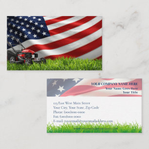 Carte De Visite Patriotique - American Flag & Grass Mower