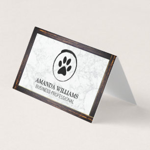 Carte De Visite Patte de chien Marbre Bordure en bois