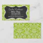 Carte De Visite Patte de Damas vert pomme; tableau de bord (Devant / Derrière)