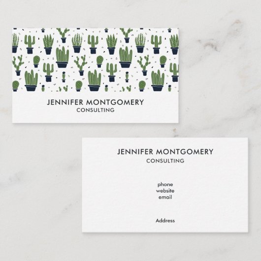 Carte De Visite Pattern Rustic Green Cactus (Devant / Derrière)