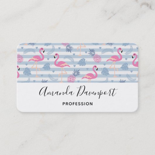 Carte De Visite Patters de Whimsical Flamingo et Pineapple (Devant)