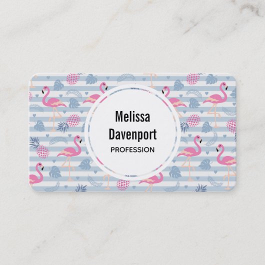 Carte De Visite Patters de Whimsical Flamingo et Pineapple (Devant)