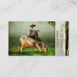 Carte De Visite Pâturage de vache avec fermier dans un pâturage Pi