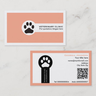 Carte De Visite Paw and QR code peach Vet/Veterinary Clinic 