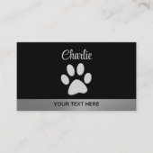 Carte De Visite Paw Chien Argent sur arrière - plan noir (Devant)