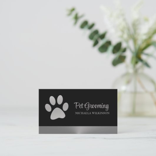 Carte De Visite Paw Chien Argent sur le service Grossiste pour Ani (Debout devant)