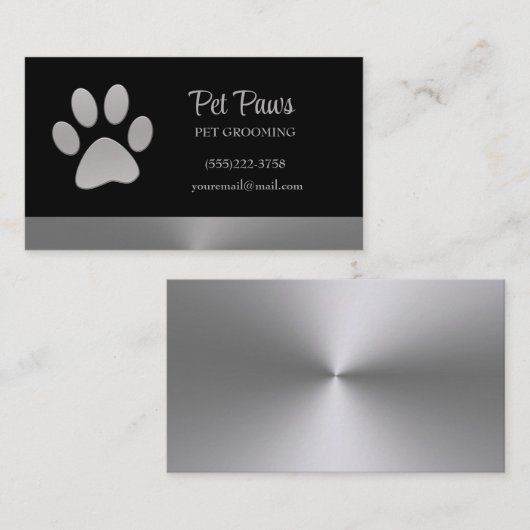 Carte De Visite Paw Chien Argent sur le service Grossiste pour Ani (Devant / Derrière)