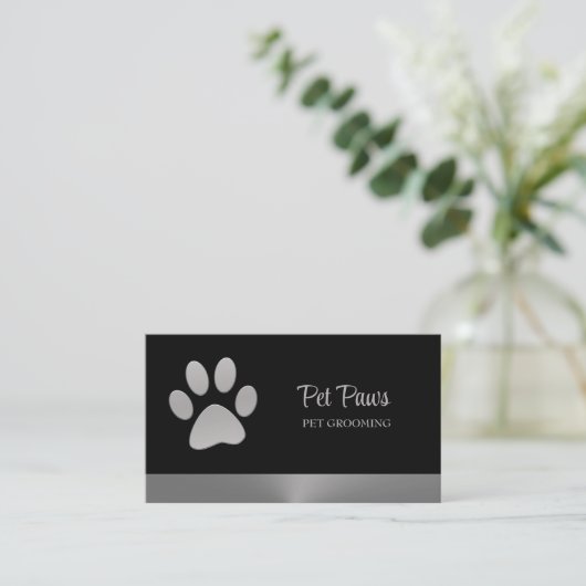 Carte De Visite Paw Chien Argent sur le service Grossiste pour Ani (Debout devant)