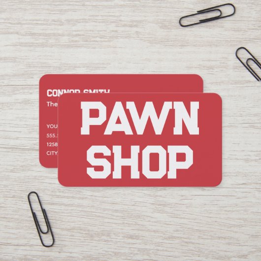 Carte De Visite Pawnbroker Pawn Shop Rouge (Devant/Arrière en situation)