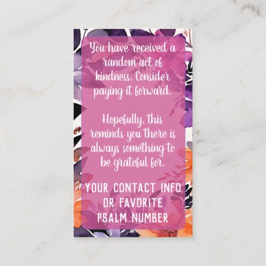 Carte De Visite Pay it Forward Random Act Kindness Stargazer Lily (Dos)
