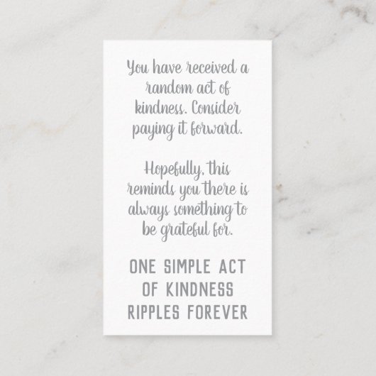 Carte De Visite Pay it Forward Random Kindness Act Silver Glitter (Dos)