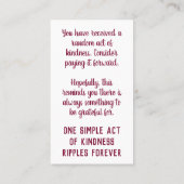 Carte De Visite Payez-le à l'avant Random Act of Kindness Amoureux (Dos)