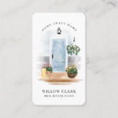 Carte De Visite Pays Aquarelle Porte bleue Agent immobilier (Devant)
