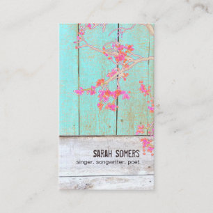 Carte De Visite Pays Rustique Floral Turquoise Bois