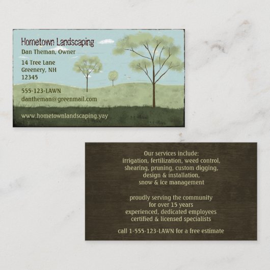 Carte De Visite Paysage d'art populaire | Champs et arbres (Devant / Derrière)