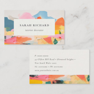 Carte De Visite Paysage de montagne abstrait boho rose bleu orange