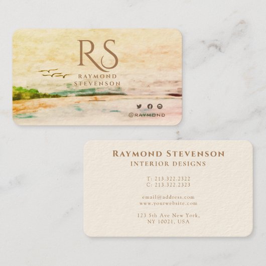 Carte De Visite Paysage des Oiseaux de Forêt Dorée Monogramme (Devant / Derrière)