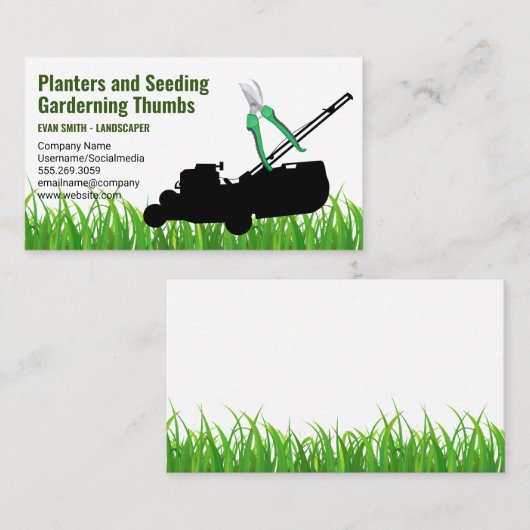 Carte De Visite Paysage | Machine à gazon assise | Déclencheurs (Devant / Derrière)