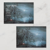 Carte De Visite PAYSAGE ROMANTIQUE NOCTURNE EN papier perlé BLEU (Devant / Derrière)