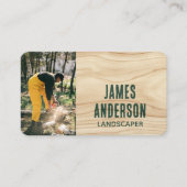Carte De Visite Paysage Rustique Photo Woodgrain Vert Moderne (Devant)