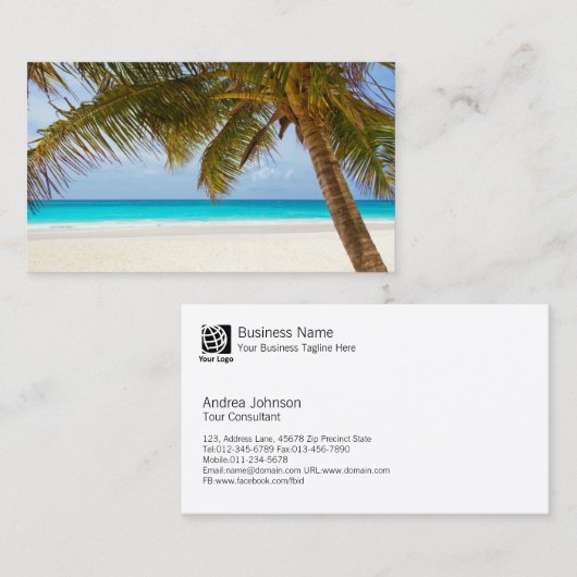 Carte de visite paysager de la plage de Palm Tree (Devant / Derrière)
