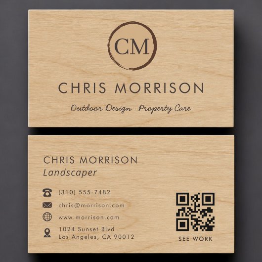 Carte de visite paysagiste Rustique Bois QR Code P