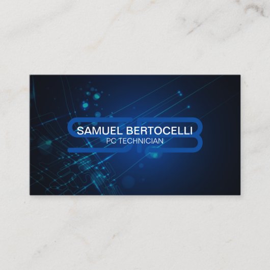 Carte De Visite PC Technician Bold Monogramme Circuits informatiqu (Devant)