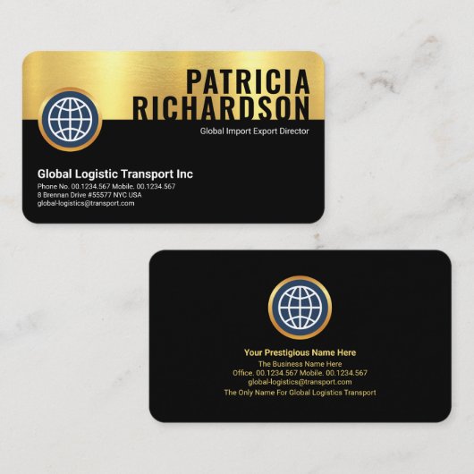 Carte De Visite PDG de Calques Noirs Rétro Or (Devant / Derrière)