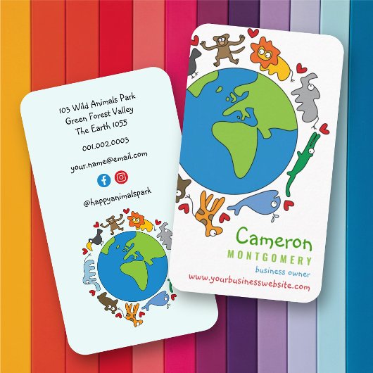 Carte De Visite Peace And Love Cute Cartoon Animaux du monde
