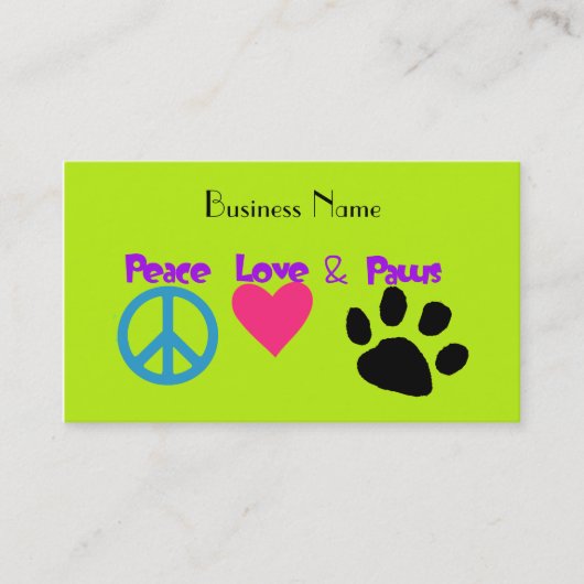 Carte De Visite Peace Love & Paws (Devant)