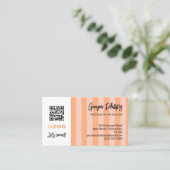 Carte De Visite Peach Blush Stripes QR Code Photo Social Media (Debout devant)
