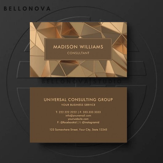 Carte De Visite Peach Gold Brown Diamant Professionnel