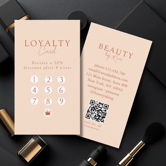 Carte De Visite Peach Minimal Salon QR Code Loyalty