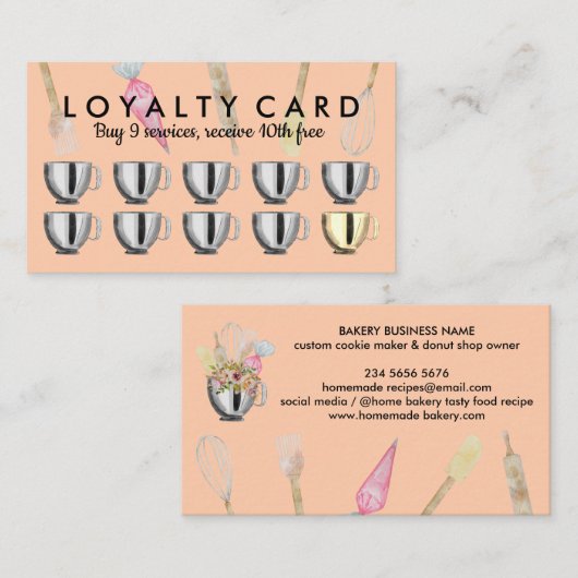 Carte De Visite Peach Orange Boulangerie outils pâtisserie Loyalty (Devant / Derrière)