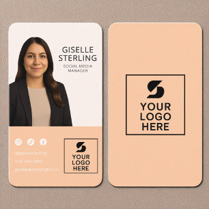 Carte De Visite Peach Orange Photo Logo Portrait Moderne