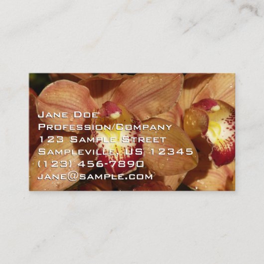 Carte De Visite Peach Orchids with Raindrops Floral (Devant)