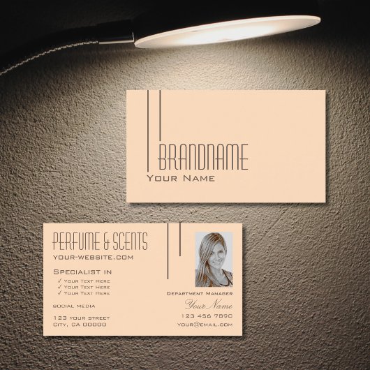 Carte De Visite Peach Pastel clair avec Photo Professional Moderne
