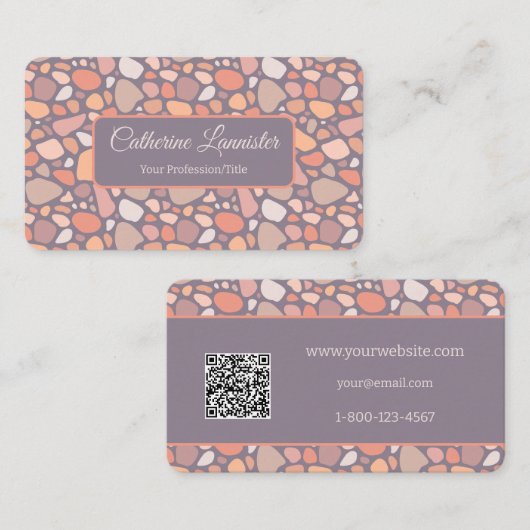 Carte De Visite Peach Pastel Conglomérat Pierre Code QR (Devant / Derrière)