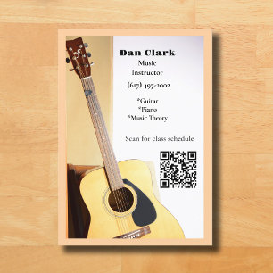 Carte De Visite Peach QR Code Music Enseignant Guitare acoustique