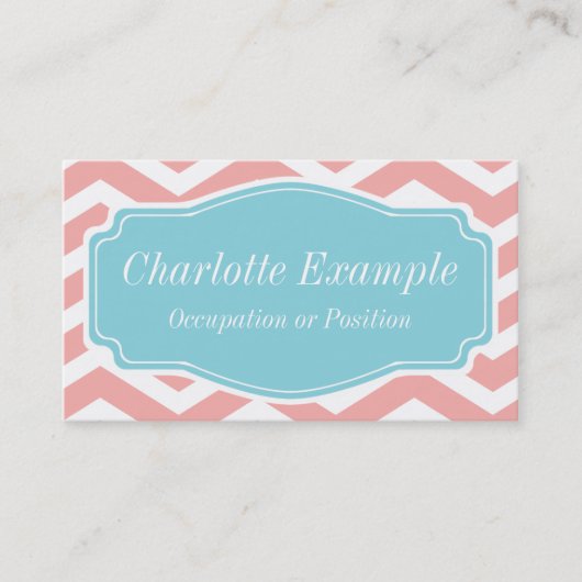 Carte De Visite Peach rose blanc bleu Chevron personnel (Devant)