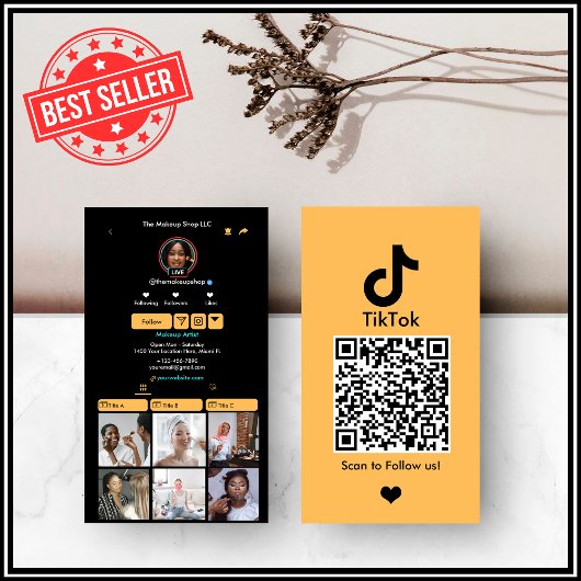 Carte De Visite Peach TikTok Social Media QR Code